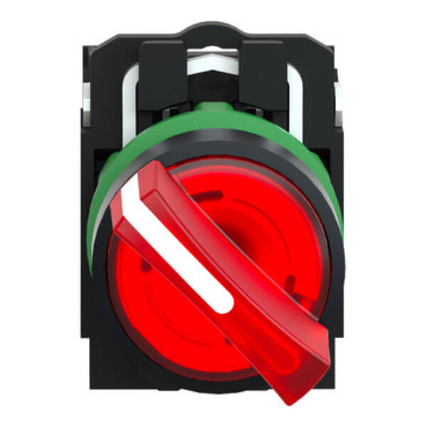 Illuminated push button, Harmony XB5, grey bezel, red flush, 22mm, universal LED, spring return, 1NO + 1NC, 110…120V AC - Schneider Electric - XB5AW34G5C0