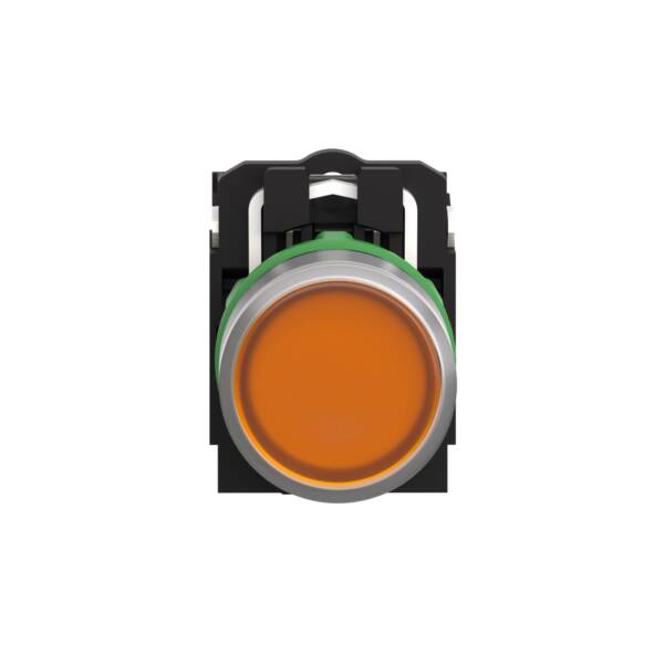 Illuminated push button, Harmony XB5, grey bezel, orange flush, 22mm, universal LED, plain lens, 1NO + 1NC, 120V - Schneider Electric - XB5AW35G5C0