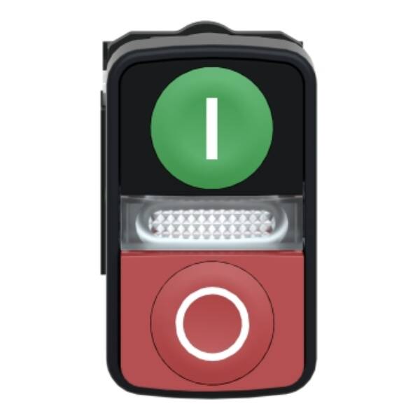 green flush/red projecting illuminated double-headed pushbutton Ø22 1NO+1NC 120V - Schneider Electric - XB5AW73731G5