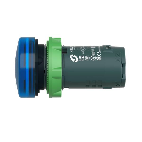 Monolithic pilot light, Harmony XB5, grey plastic, blue, 22mm, universal LED, plain lens, 24V AC DC - Schneider Electric - XB5EVB6