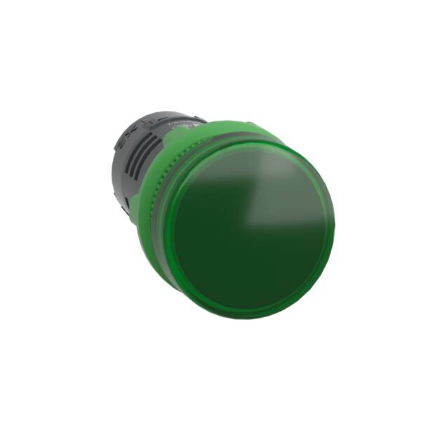 Monolithic pilot light, Harmony XB5, grey plastic, green, 22mm, universal LED, plain lens, 110…120V AC - Schneider Electric - XB5EVG3