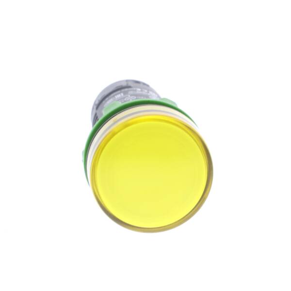 Pilot light, Harmony XB5, grey plastic, yellow, 22mm, universal LED, plain lens, 110…120V AC - Schneider Electric - XB5EVG8