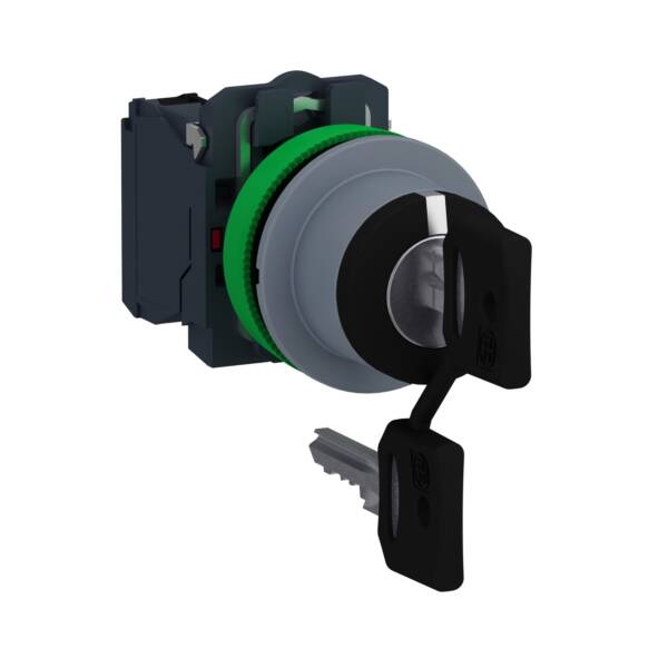 Selector switch, Harmony XB5, flush mounted ssw key 455 3 pos stay put key release 3 pos 2 NO screw cp grey - Schneider Electric - XB5FG03C0