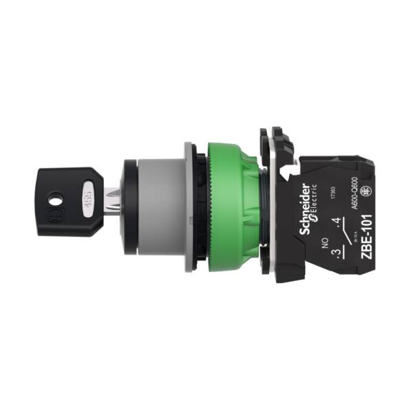 Selector switch, Harmony XB5, flush mounted ssw key 455 2 pos key release left 1 NO screw clamp cp grey - Schneider Electric - XB5FG61C0