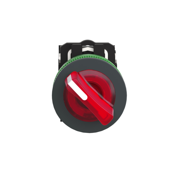 Illuminated selector switch, Harmony XB5, grey plastic, red handle, 30mm, universal LED, 2 positions, 1NO + 1NC, 24V AC DC - Schneider Electric - XB5FK124B5