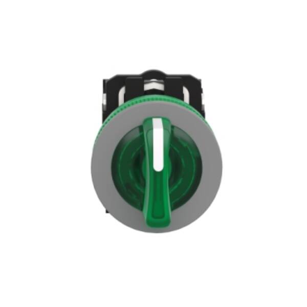 Illuminated selector switch, Harmony XB5, grey bezel, green handle, universal LED, 3 positions, 1NO + 1NC, 230V AC - Schneider Electric - XB5FK133M5C0