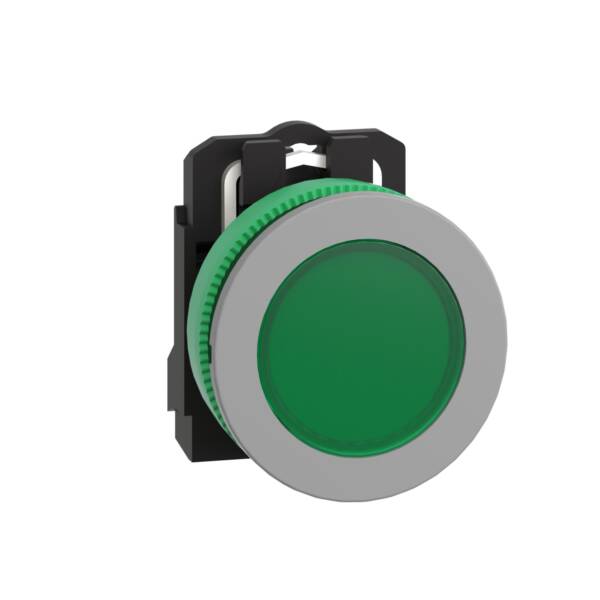Pilot light, Harmony XB5, grey bezel, green, universal LED, plain lens, screw clamp terminals, 24V - Schneider Electric - XB5FVB3C0