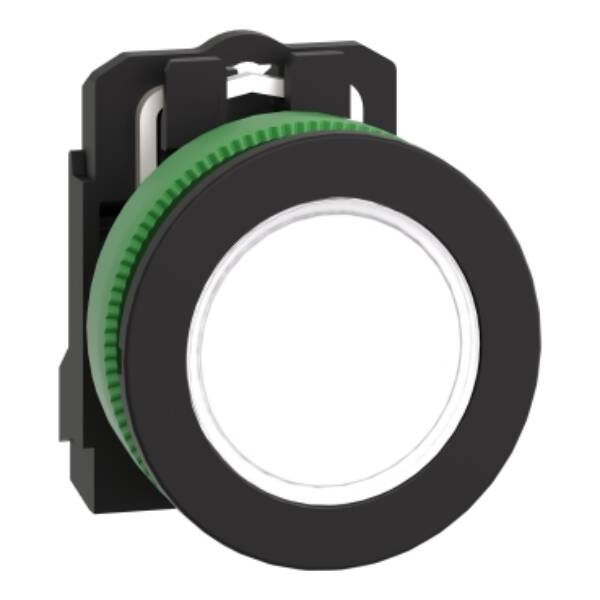 Pilot light, Harmony XB5, grey plastic, white flush mounted, 30mm, universal LED, 110...120V AC - Schneider Electric - XB5FVG1