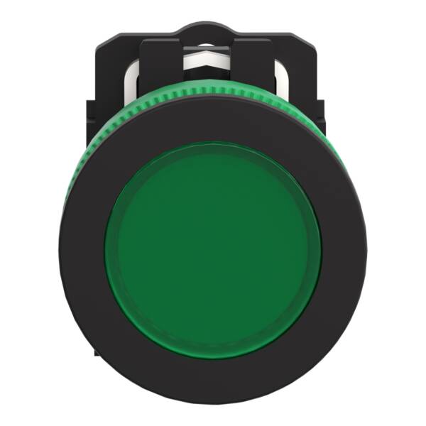 Pilot light, Harmony XB5, grey plastic, green flush mounted, 30mm, universal LED, 110...120V AC - Schneider Electric - XB5FVG3