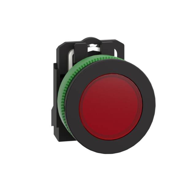 Pilot light, Harmony XB5,  grey plastic, red flush mounted, 30mm, universal LED, plain lens, 110...120V AC - Schneider Electric - XB5FVG4