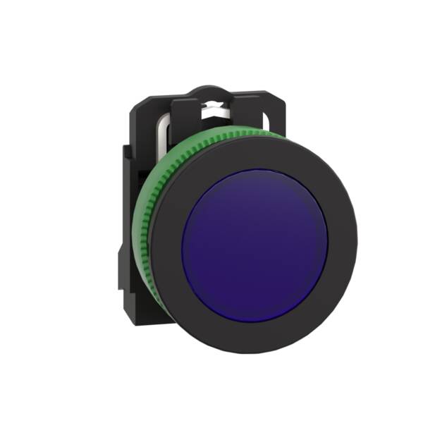 Pilot light, Harmony XB5,  grey plastic, blue flush mounted, 30mm, universal LED, plain lens, 110...120V AC - Schneider Electric - XB5FVG6