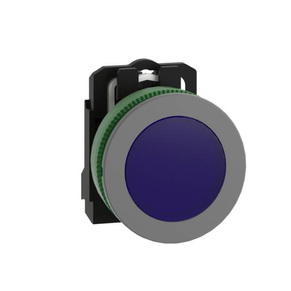 Pilot light, Harmony XB5, grey bezel, blue, universal LED, plain lens, screw clamp terminals, 110...120V - Schneider Electric - XB5FVG6C0