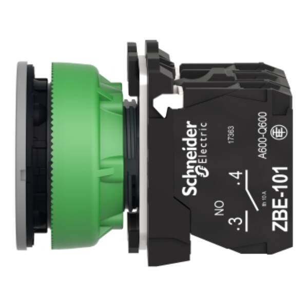 Illuminated push button, Harmony XB5, grey bezel, white flush mounted, 30mm, universal LED, 1NO + 1NC, 230V AC - Schneider Electric - XB5FW31M5C0