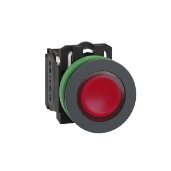 Illuminated push button, Harmony XB5, antimicrobial, plastic, red, 30mm, universal LED, 1NO + 1NC, 24V AC DC - Schneider Electric - XB5FW34B5