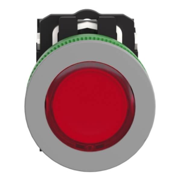 Illuminated push button, Harmony XB5,  grey bezel, red flush, 30mm, universal LED, 24V AC DC, 1NO + 1NC - Schneider Electric - XB5FW34B5C0