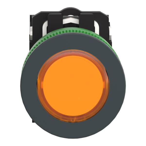 Illuminated push button, Harmony XB5, plastic, orange, 30mm, universal LED, 1NO + 1NC, 110...120V AC - Schneider Electric - XB5FW35G5