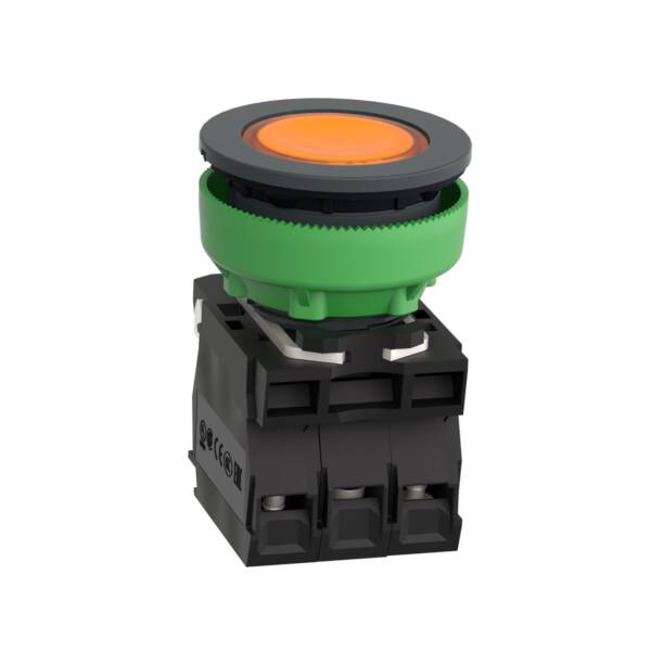 Illuminated push button, Harmony XB5, antimicrobial, plastic, orange, 30mm, universal LED, 1NO + 1NC, 230…240V AC - Schneider Electric - XB5FW35M5