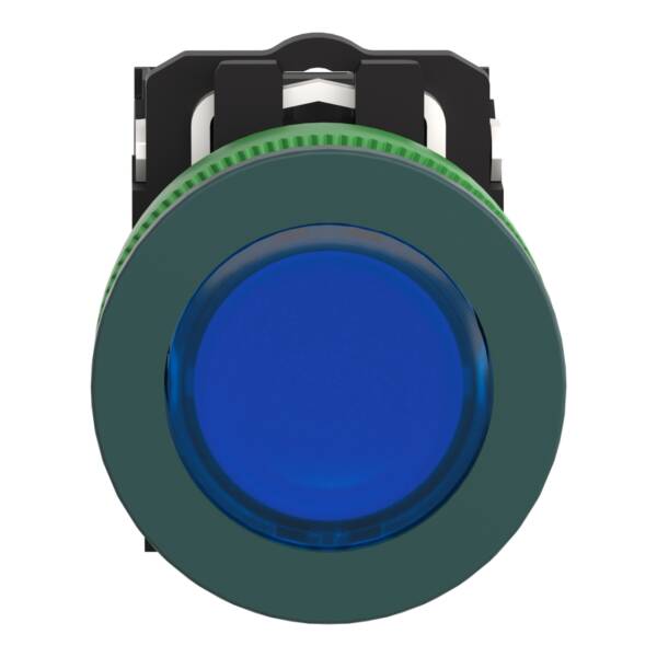 Illuminated push button, Harmony XB5, plastic, blue, 30mm, universal LED, 1NO + 1NC, 24V AC DC - Schneider Electric - XB5FW36B5