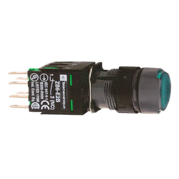 green flush complete illum pushbutton Ø16 latching 1NO 12...24V - Schneider Electric - XB6AF3B1B