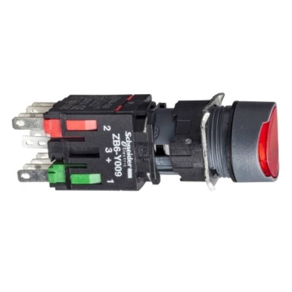 red flush complete illum pushbutton Ø16 latching 1NO+1NC 12...24V - Schneider Electric - XB6AF4B5B