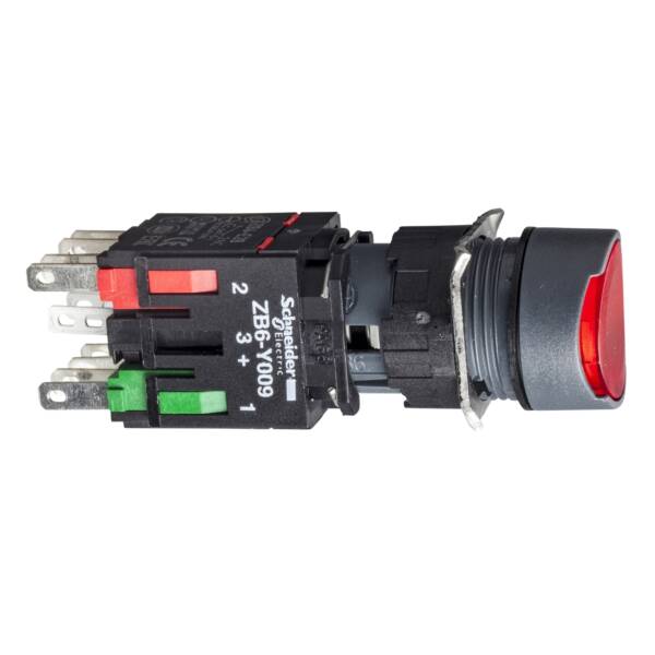 red flush complete illum pushbutton Ø16 spring return 1NC 12...24V - Schneider Electric - XB6AW4B2B