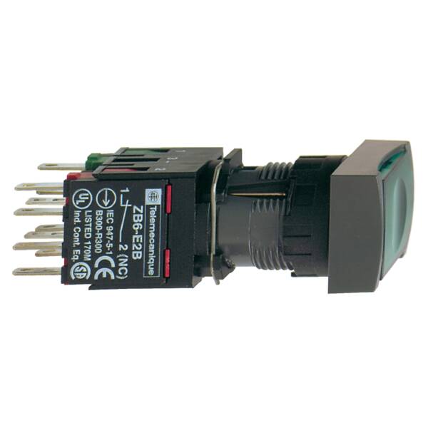 green rectangular flush complete illum pushbutton Ø16 latching 1NO 12...24V - Schneider Electric - XB6DF3B1B