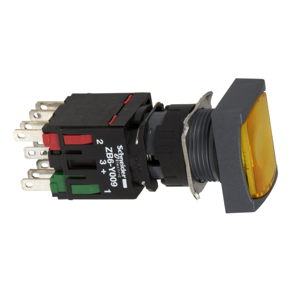 Complete illuminated push button, Harmony XB6, yellow rectang flush illum pushbutton Ø 16 spring return 1NO+1NC 12...24 V - Schneider Electric - XB6DW5B5B