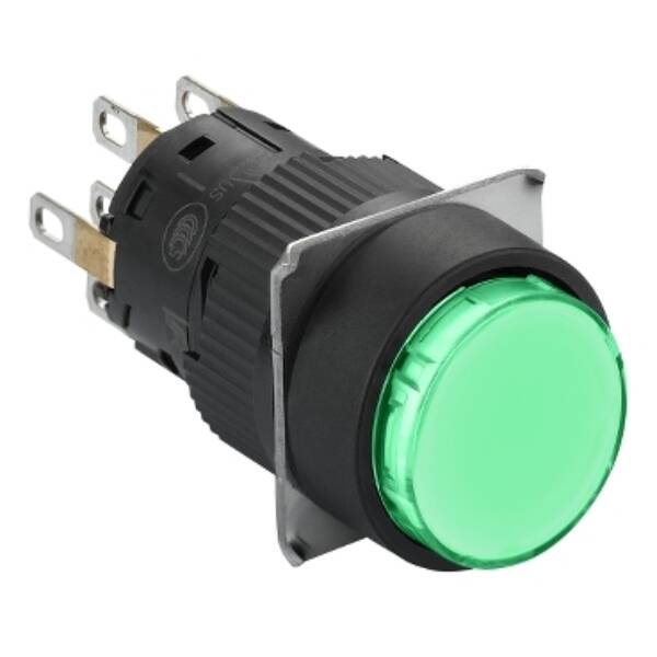 Illuminated monolithic push button, Harmony XB6E, round green pushbutton Ø 16, flush spring return 24 VDC polarised 2CO - Schneider Electric - XB6EAW3B2P