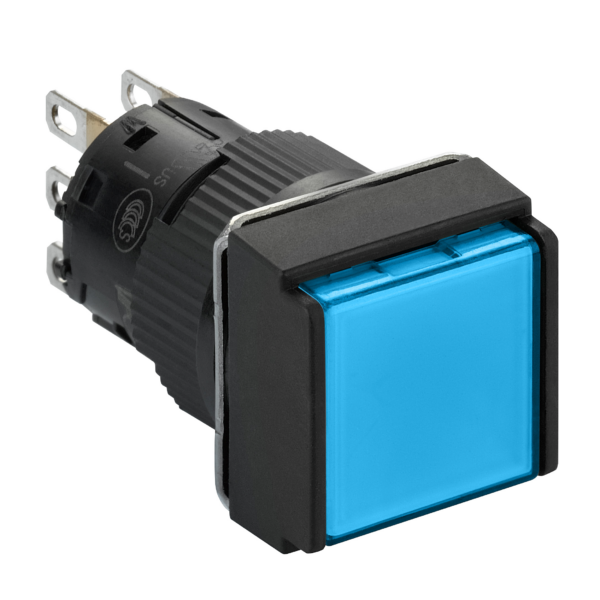 square blue illuminated pushbutton Ø16-flush spring return-24 VDC polarised-1CO - Schneider Electric - XB6ECW6B1P