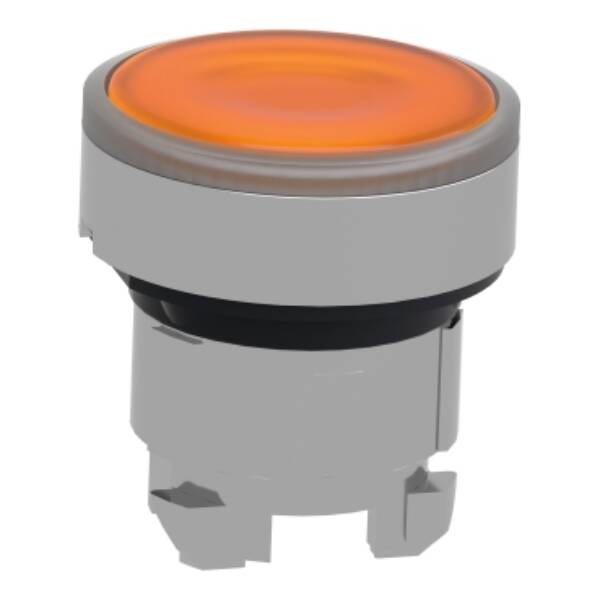 Head for illuminated push button, Harmony XB4, metal, orange flush, 22mm, universal LED, push-push, unmarked - Schneider Electric - ZB4BH053