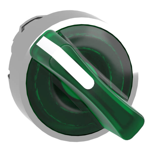 Head for illuminated selector switch, Harmony XB4, metal, green handle, 22mm, universal LED, 2 positions, stay put - Schneider Electric - ZB4BK1233