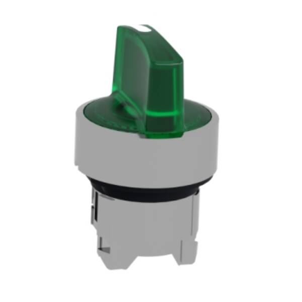 Head for illuminated selector switch, Harmony XB4, metal, green handle, 22mm, universal LED, 3 positions, stay put - Schneider Electric - ZB4BK1333