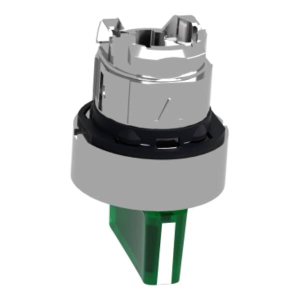 Head for illuminated selector switch, Harmony XB4, chromium metal, green handle, 22mm, universal LED, 3 positions, left to center - Schneider Electric - ZB4BK1533