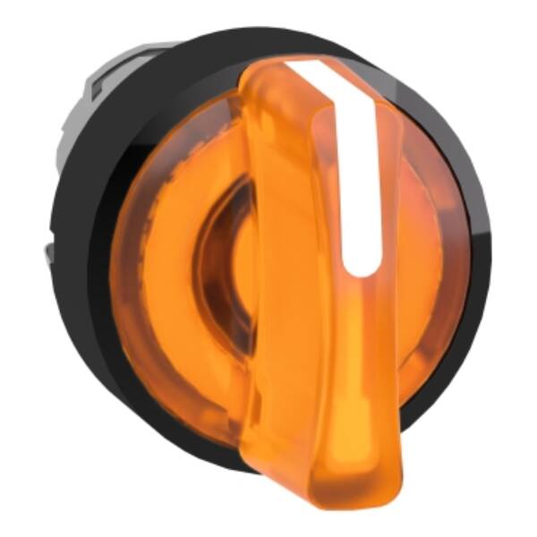 Head for illuminated selector switch, Harmony XB4, black metal, orange handle, 22mm, universal LED, 3 positions, - Schneider Electric - ZB4BK15537