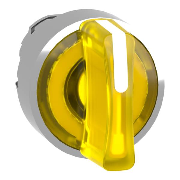 Head for illuminated selector switch, Harmony XB4, metal, yellow handle, 22mm, universal LED, 3 positions, to center - Schneider Electric - ZB4BK1583