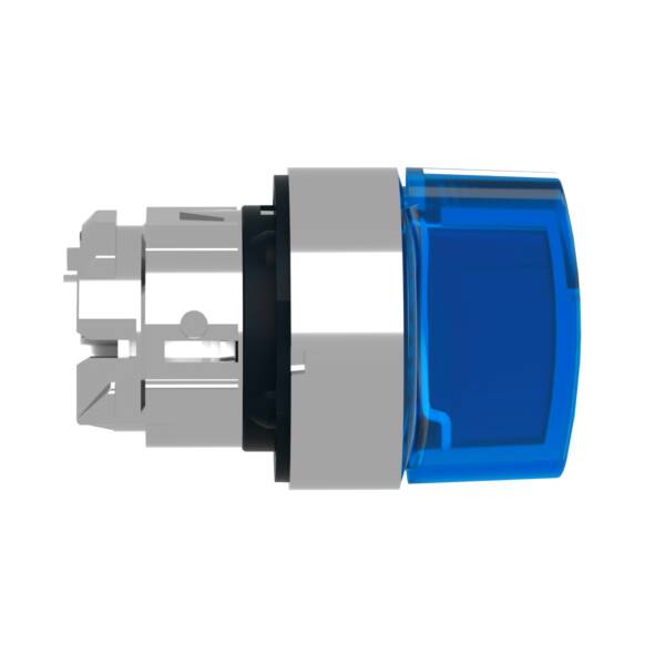 Head for illuminated selector switch, Harmony XB4, metal, blue handle, 22mm, universal LED, 3 positions, left to center - Schneider Electric - ZB4BK1763