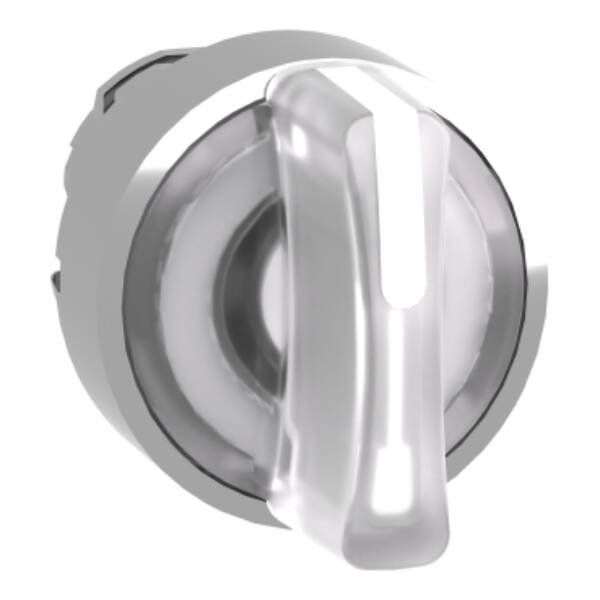 Head for illuminated selector switch, Harmony XB4, chromium metal, white handle, 22mm, universal LED, 3 positions, right to center - Schneider Electric - ZB4BK1813