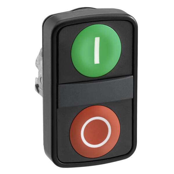 green flush/red projecting double-headed pushbutton Ø22 with marking - Schneider Electric - ZB4BL73417