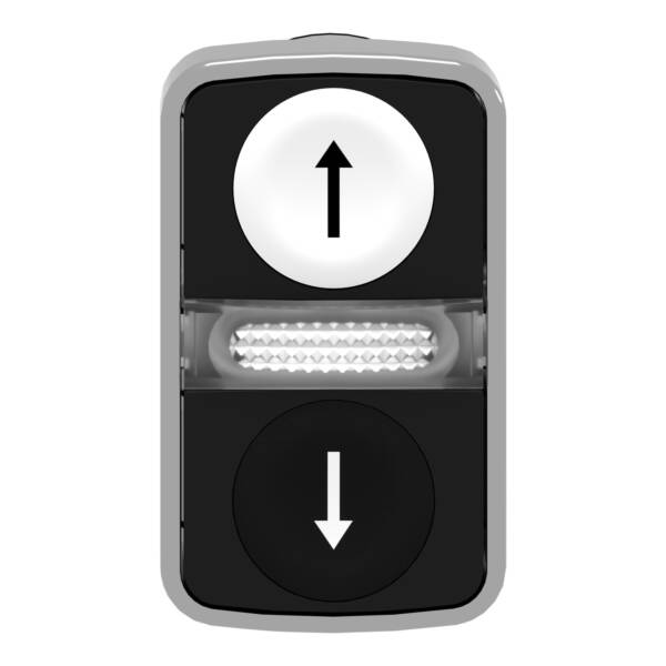 white flush/black flush illuminated double-headed pushbutton Ø22 with marking - Schneider Electric - ZB4BW7A1724