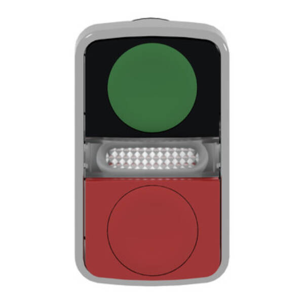 green flush/red projecting illuminated double-headed pushbutton Ø22 unmarked - Schneider Electric - ZB4BW7L3740