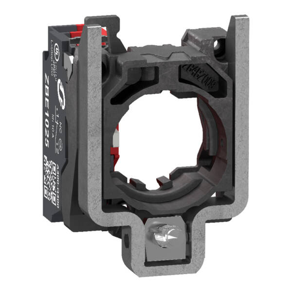 Complete body contact assembly, Harmony XB4, single contact, with fixing collar, metal, 1 NC, compact push in terminals - Schneider Electric - ZB4BZ1025
