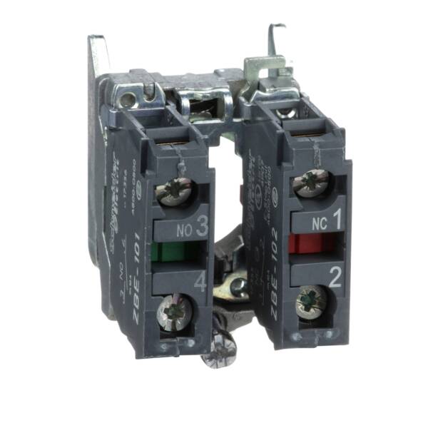 Single contact block with body/fixing collar, metal, screw clamp terminal, 1 NO + 1 NC - Schneider Electric - ZB4BZ105