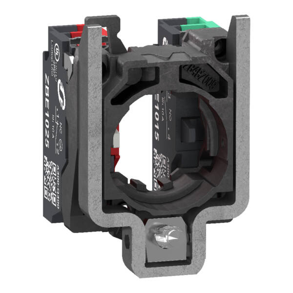 Single contact block with body fixing collar, Harmony XB4, metal, 1 NO + 1 NC, compact push in terminals - Schneider Electric - ZB4BZ1055