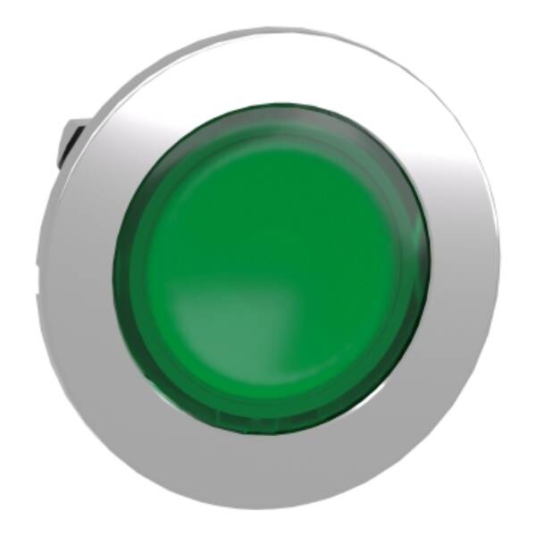 Head for illuminated push button, Harmony XB4, metal, green flush mounted, 30mm, universal LED, for legend of insertion - Schneider Electric - ZB4FA38