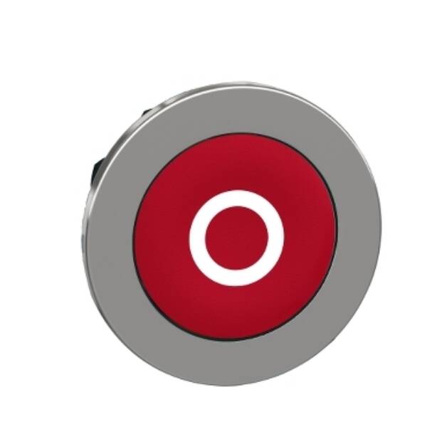 Head for non illuminated push button, Harmony XB4, flush mounted red flush caps pushbutton white marked "O" - Schneider Electric - ZB4FA432