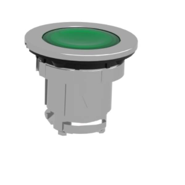 Head for illuminated push button, Harmony XB4, metal, green flush mounted, 30mm, universal LED, unmarked - Schneider Electric - ZB4FH033