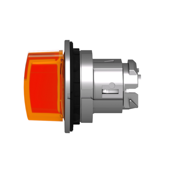 Head for illuminated selector switch, Harmony XB4, metal, orange handle, flush mounted, 30mm, universal LED, 3 positions - Schneider Electric - ZB4FK1353