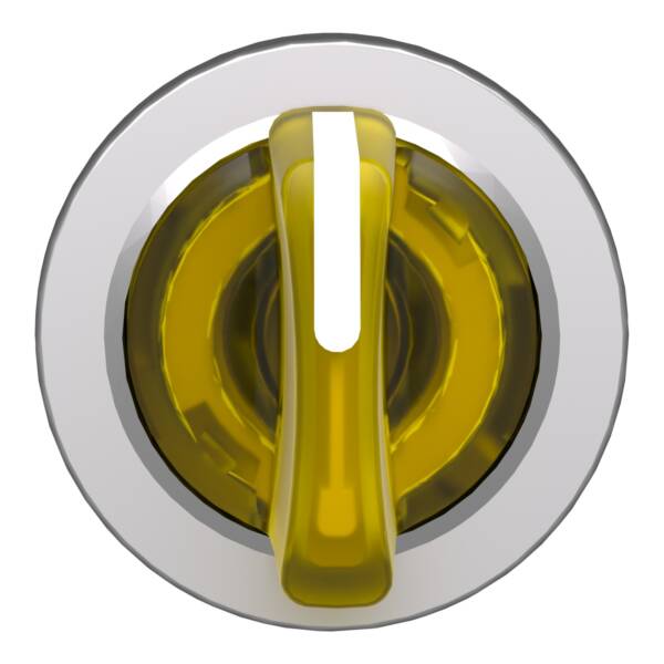 Head for illuminated selector switch, Harmony XB4, metal, yellow handle, flush mounted, 30mm, universal LED, 3 positions - Schneider Electric - ZB4FK1383