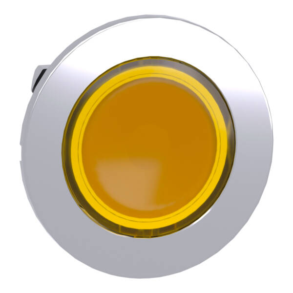 Head for illuminated push button, Harmony XB4, metal, yellow flush, 30mm, universal LED, stay put, plain lens, unmarked - Schneider Electric - ZB4FW383