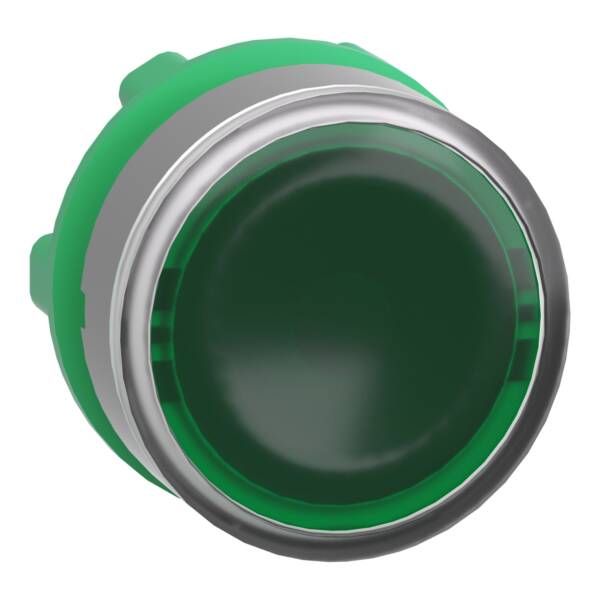 Head for illuminated push button, Harmony XB5, grey bezel, green flush, 22mm, universal LED, for insertion of legend - Schneider Electric - ZB5AA38C0